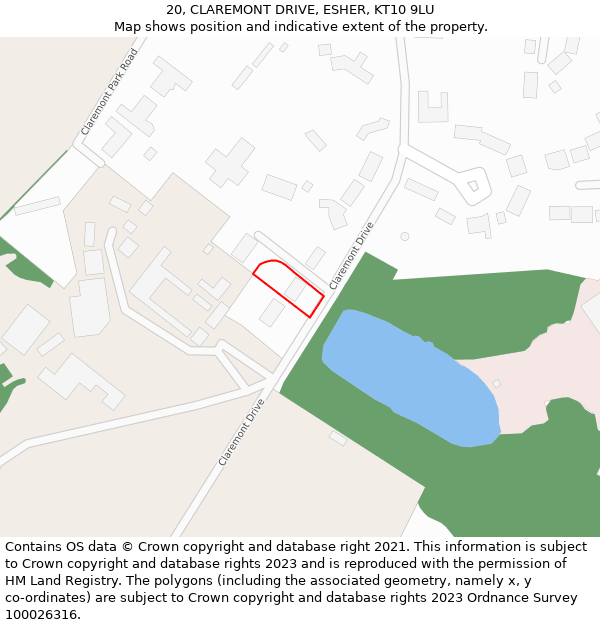 20, CLAREMONT DRIVE, ESHER, KT10 9LU: Location map and indicative extent of plot