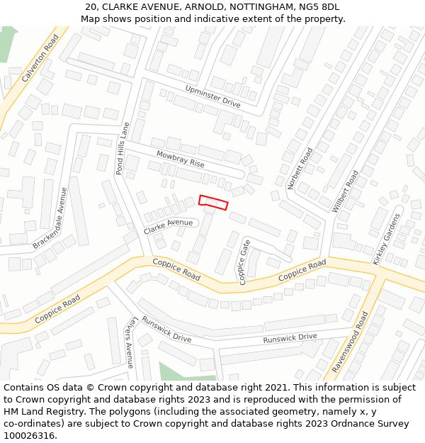 20, CLARKE AVENUE, ARNOLD, NOTTINGHAM, NG5 8DL: Location map and indicative extent of plot