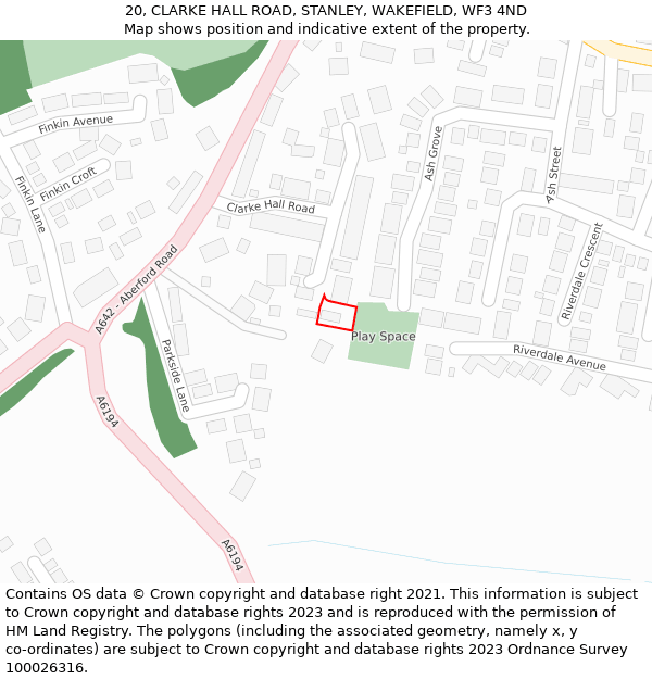 20, CLARKE HALL ROAD, STANLEY, WAKEFIELD, WF3 4ND: Location map and indicative extent of plot