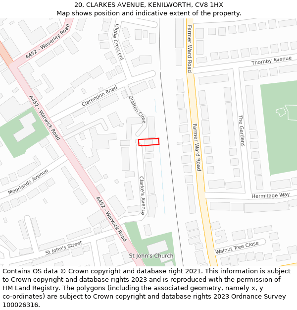 20, CLARKES AVENUE, KENILWORTH, CV8 1HX: Location map and indicative extent of plot