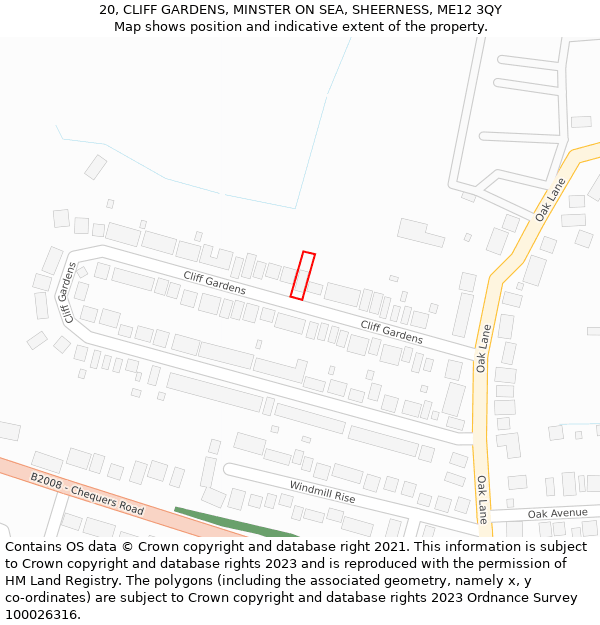 20, CLIFF GARDENS, MINSTER ON SEA, SHEERNESS, ME12 3QY: Location map and indicative extent of plot