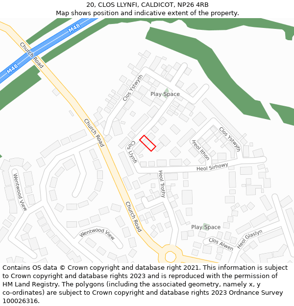 20, CLOS LLYNFI, CALDICOT, NP26 4RB: Location map and indicative extent of plot