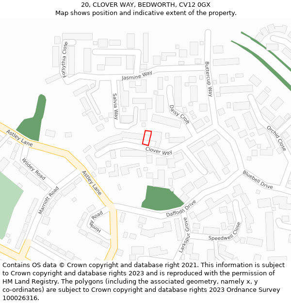 20, CLOVER WAY, BEDWORTH, CV12 0GX: Location map and indicative extent of plot