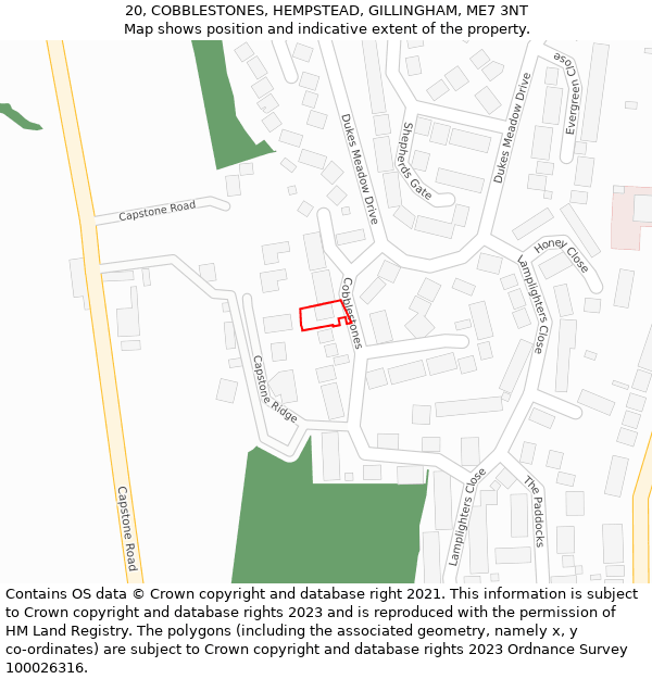 20, COBBLESTONES, HEMPSTEAD, GILLINGHAM, ME7 3NT: Location map and indicative extent of plot