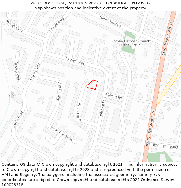 20, COBBS CLOSE, PADDOCK WOOD, TONBRIDGE, TN12 6UW: Location map and indicative extent of plot