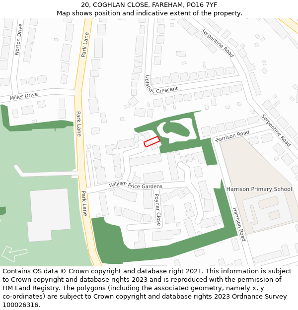 20, COGHLAN CLOSE, FAREHAM, PO16 7YF: Location map and indicative extent of plot