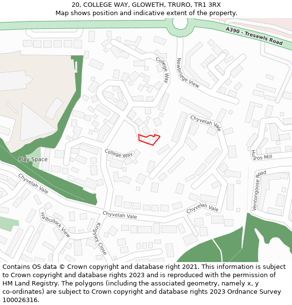 20, COLLEGE WAY, GLOWETH, TRURO, TR1 3RX: Location map and indicative extent of plot