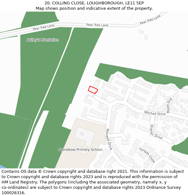 20, COLLING CLOSE, LOUGHBOROUGH, LE11 5EP: Location map and indicative extent of plot