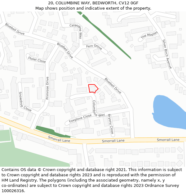 20, COLUMBINE WAY, BEDWORTH, CV12 0GF: Location map and indicative extent of plot