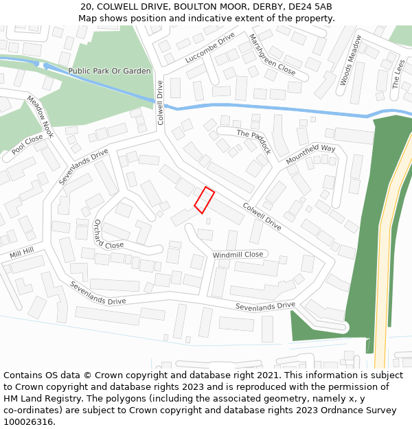 20, COLWELL DRIVE, BOULTON MOOR, DERBY, DE24 5AB: Location map and indicative extent of plot
