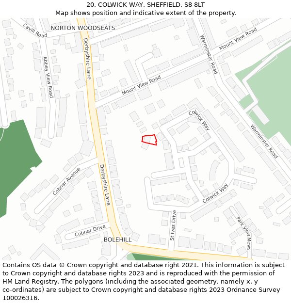 20, COLWICK WAY, SHEFFIELD, S8 8LT: Location map and indicative extent of plot