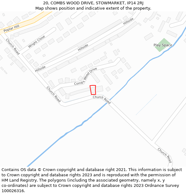 20, COMBS WOOD DRIVE, STOWMARKET, IP14 2RJ: Location map and indicative extent of plot