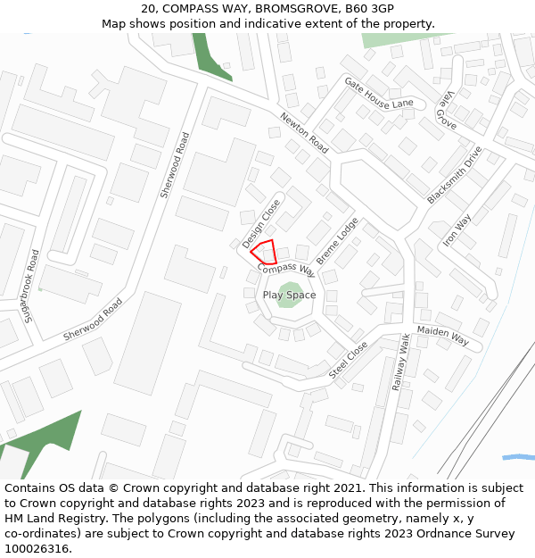 20, COMPASS WAY, BROMSGROVE, B60 3GP: Location map and indicative extent of plot