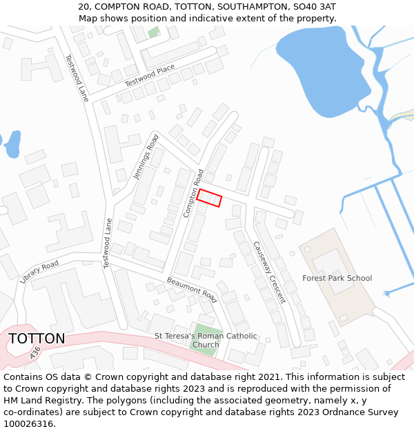 20, COMPTON ROAD, TOTTON, SOUTHAMPTON, SO40 3AT: Location map and indicative extent of plot