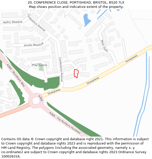 20, CONFERENCE CLOSE, PORTISHEAD, BRISTOL, BS20 7LX: Location map and indicative extent of plot