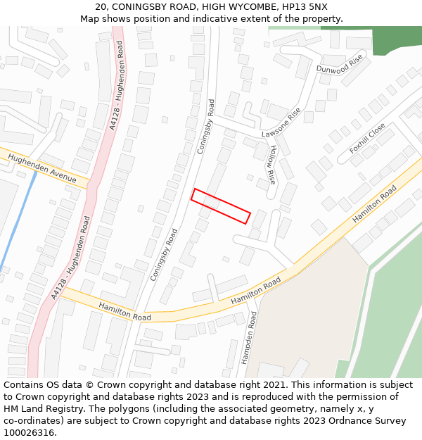 20, CONINGSBY ROAD, HIGH WYCOMBE, HP13 5NX: Location map and indicative extent of plot