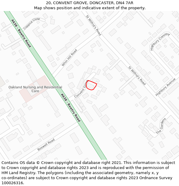 20, CONVENT GROVE, DONCASTER, DN4 7AR: Location map and indicative extent of plot