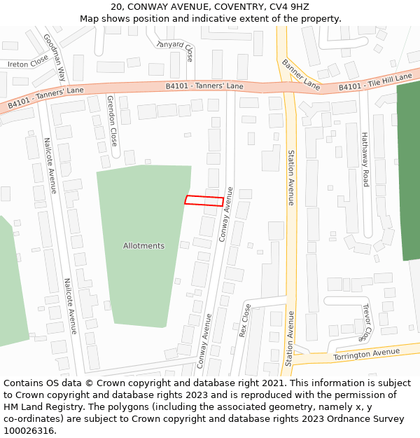 20, CONWAY AVENUE, COVENTRY, CV4 9HZ: Location map and indicative extent of plot