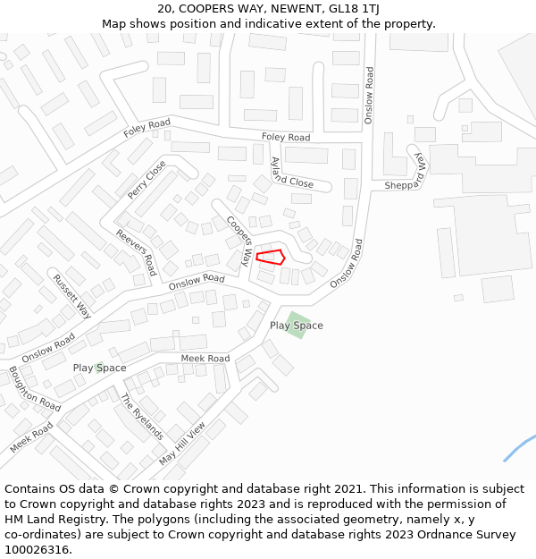 20, COOPERS WAY, NEWENT, GL18 1TJ: Location map and indicative extent of plot