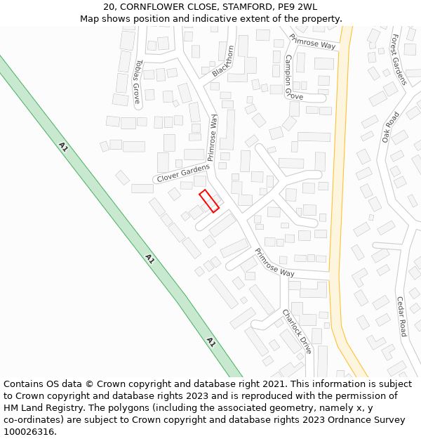 20, CORNFLOWER CLOSE, STAMFORD, PE9 2WL: Location map and indicative extent of plot