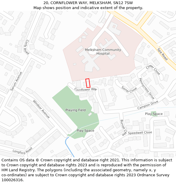 20, CORNFLOWER WAY, MELKSHAM, SN12 7SW: Location map and indicative extent of plot