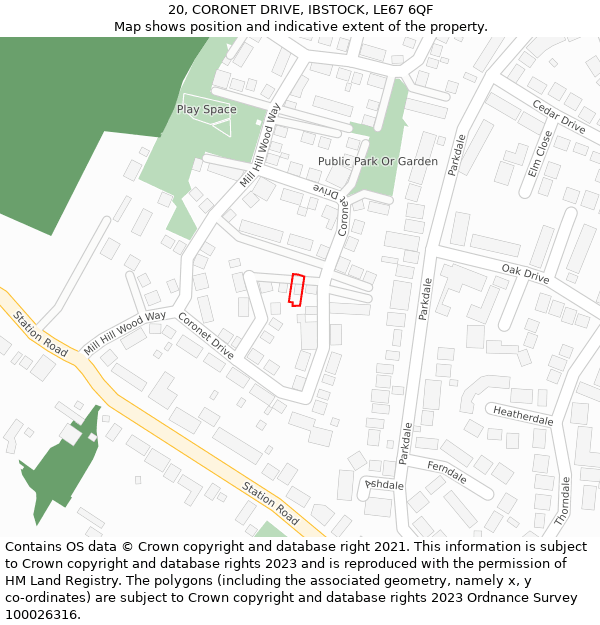 20, CORONET DRIVE, IBSTOCK, LE67 6QF: Location map and indicative extent of plot