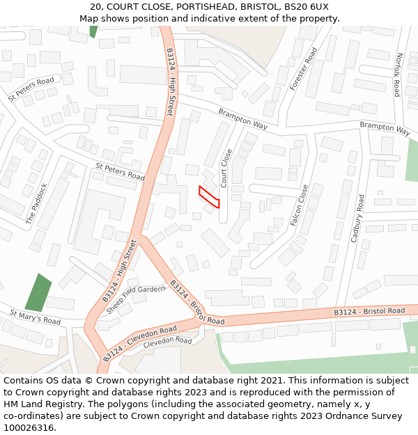 20, COURT CLOSE, PORTISHEAD, BRISTOL, BS20 6UX: Location map and indicative extent of plot