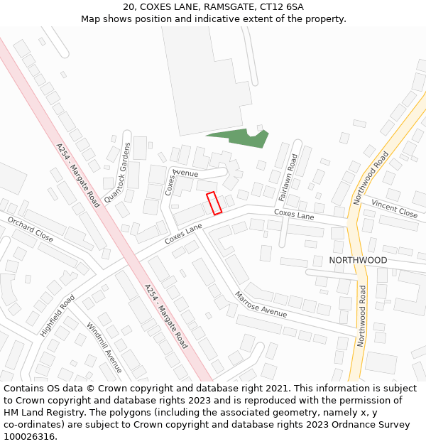 20, COXES LANE, RAMSGATE, CT12 6SA: Location map and indicative extent of plot