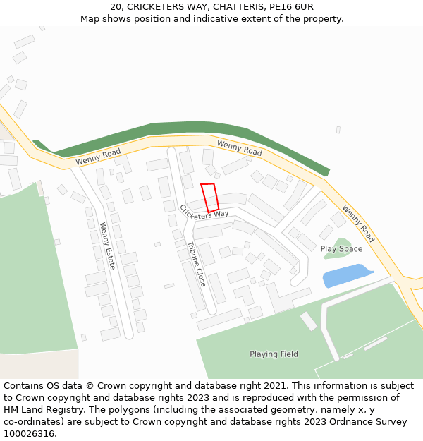 20, CRICKETERS WAY, CHATTERIS, PE16 6UR: Location map and indicative extent of plot