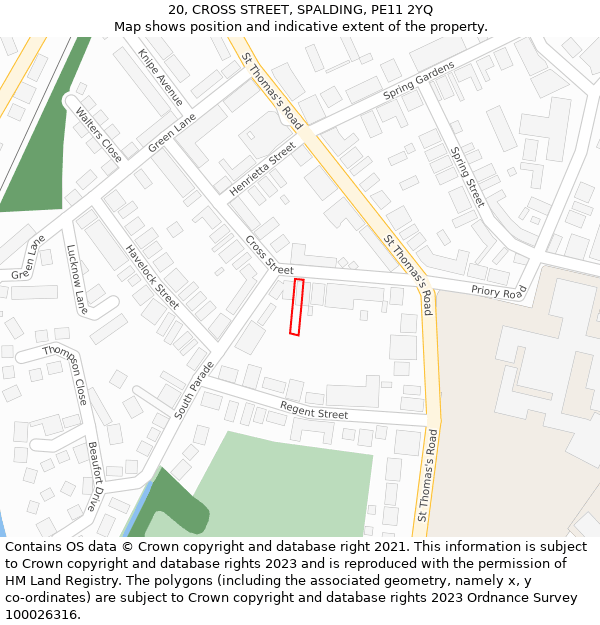 20, CROSS STREET, SPALDING, PE11 2YQ: Location map and indicative extent of plot
