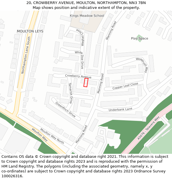 20, CROWBERRY AVENUE, MOULTON, NORTHAMPTON, NN3 7BN: Location map and indicative extent of plot