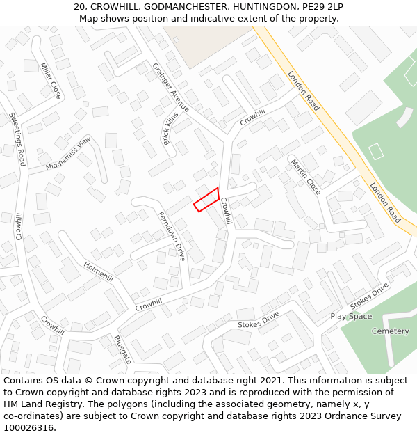 20, CROWHILL, GODMANCHESTER, HUNTINGDON, PE29 2LP: Location map and indicative extent of plot