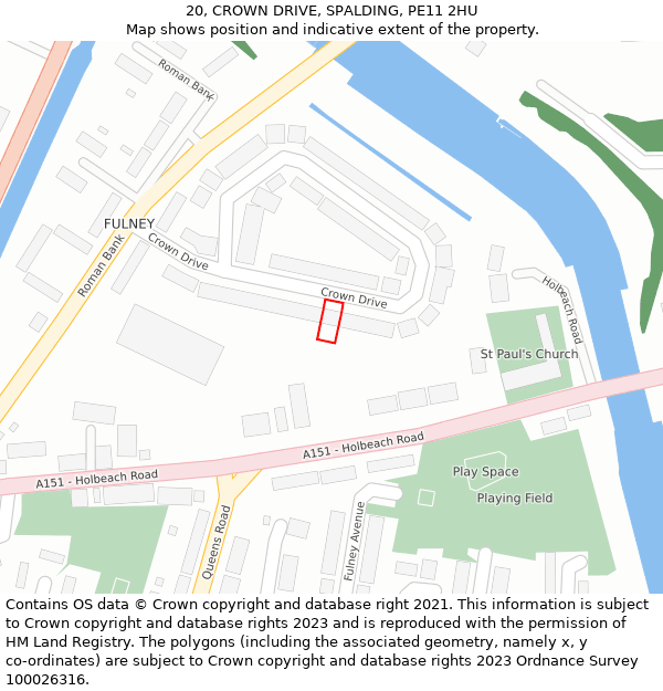 20, CROWN DRIVE, SPALDING, PE11 2HU: Location map and indicative extent of plot