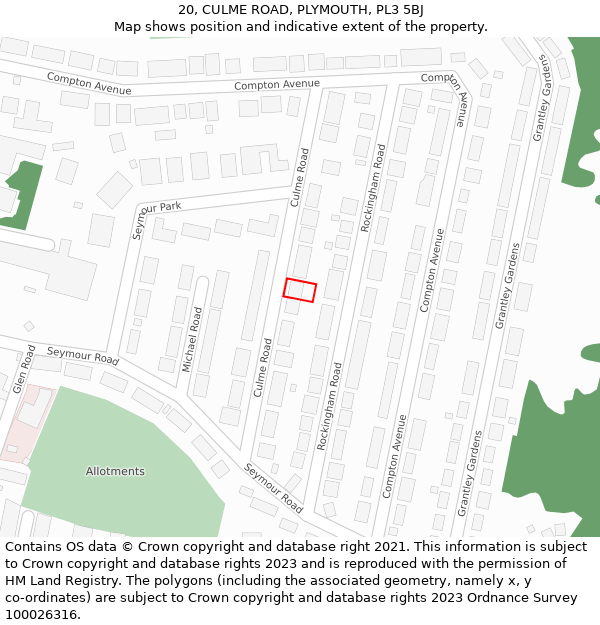 20, CULME ROAD, PLYMOUTH, PL3 5BJ: Location map and indicative extent of plot