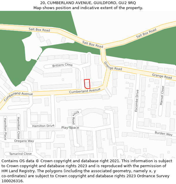 20, CUMBERLAND AVENUE, GUILDFORD, GU2 9RQ: Location map and indicative extent of plot