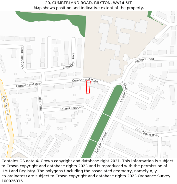 20, CUMBERLAND ROAD, BILSTON, WV14 6LT: Location map and indicative extent of plot