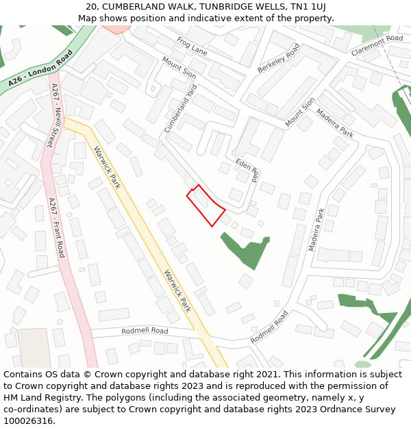 20, CUMBERLAND WALK, TUNBRIDGE WELLS, TN1 1UJ: Location map and indicative extent of plot