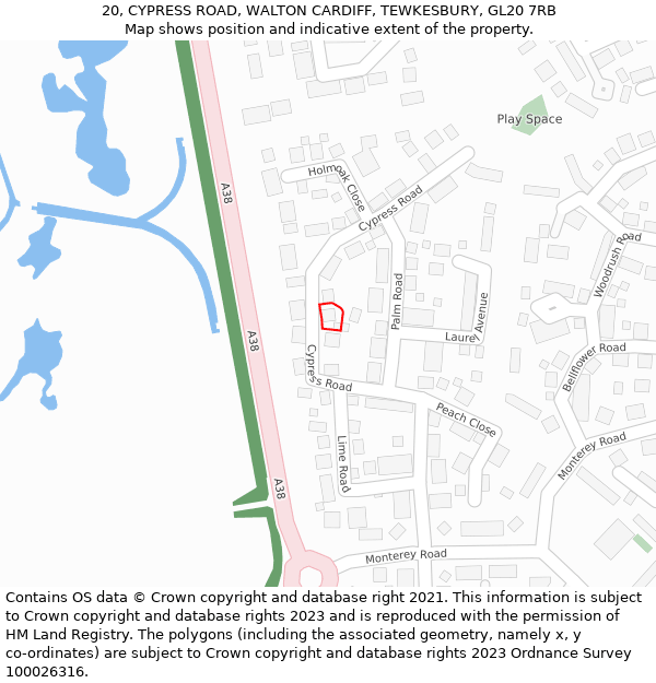 20, CYPRESS ROAD, WALTON CARDIFF, TEWKESBURY, GL20 7RB: Location map and indicative extent of plot