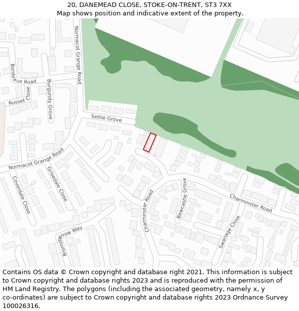 20, DANEMEAD CLOSE, STOKE-ON-TRENT, ST3 7XX: Location map and indicative extent of plot