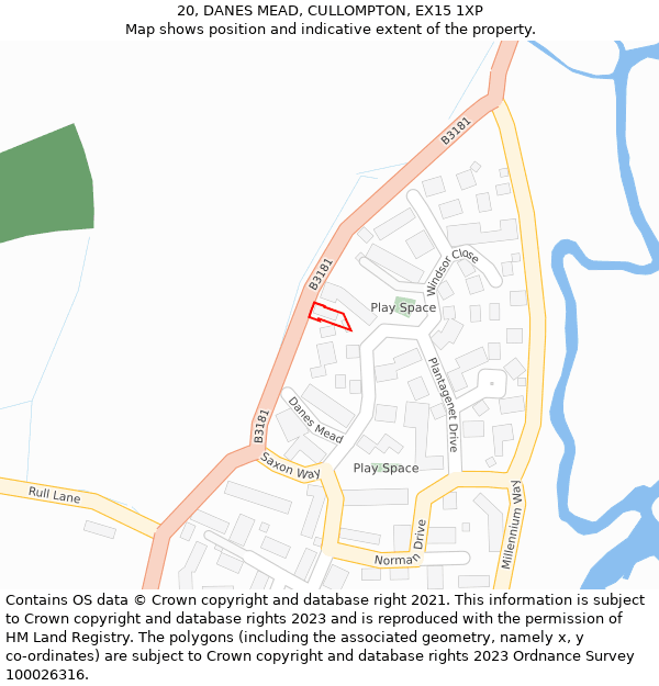 20, DANES MEAD, CULLOMPTON, EX15 1XP: Location map and indicative extent of plot