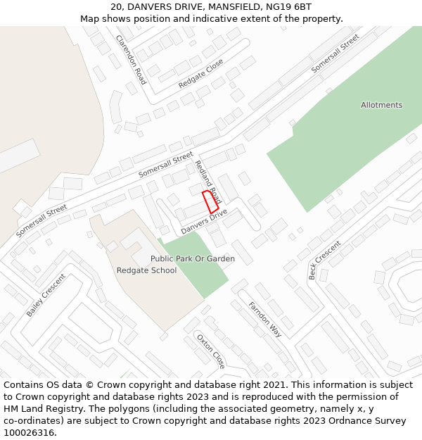 20, DANVERS DRIVE, MANSFIELD, NG19 6BT: Location map and indicative extent of plot