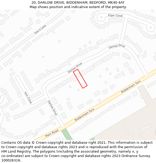 20, DARLOW DRIVE, BIDDENHAM, BEDFORD, MK40 4AY: Location map and indicative extent of plot