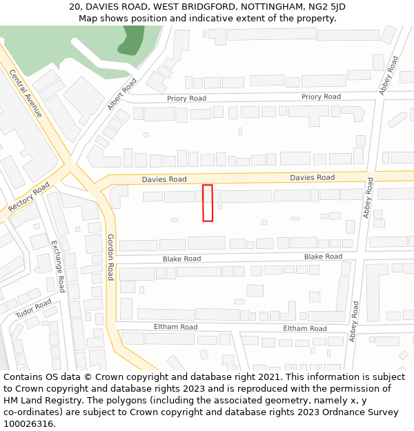20, DAVIES ROAD, WEST BRIDGFORD, NOTTINGHAM, NG2 5JD: Location map and indicative extent of plot