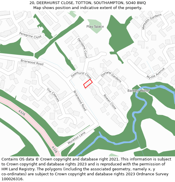 20, DEERHURST CLOSE, TOTTON, SOUTHAMPTON, SO40 8WQ: Location map and indicative extent of plot