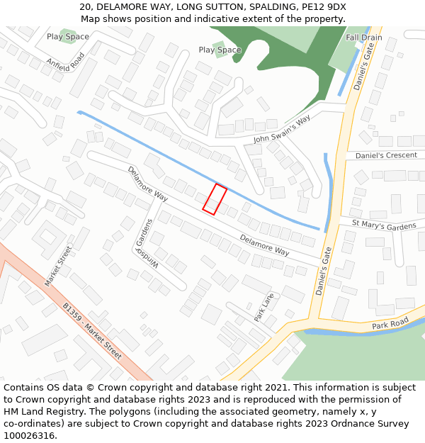 20, DELAMORE WAY, LONG SUTTON, SPALDING, PE12 9DX: Location map and indicative extent of plot