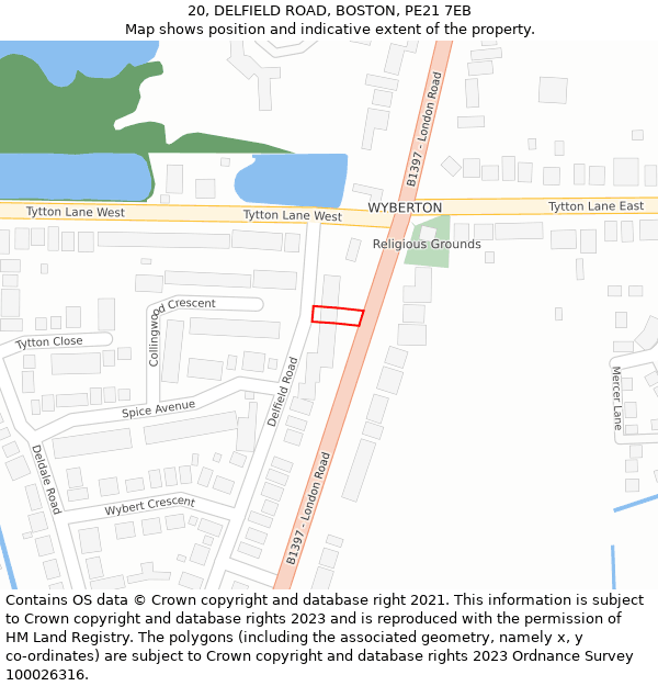 20, DELFIELD ROAD, BOSTON, PE21 7EB: Location map and indicative extent of plot