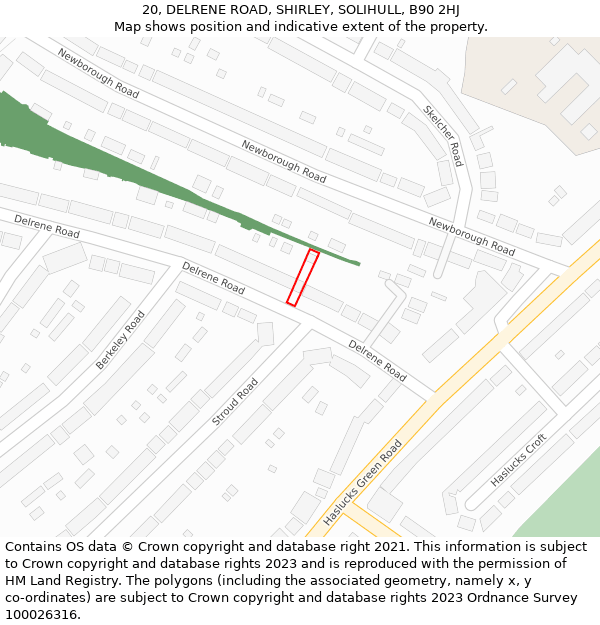 20, DELRENE ROAD, SHIRLEY, SOLIHULL, B90 2HJ: Location map and indicative extent of plot