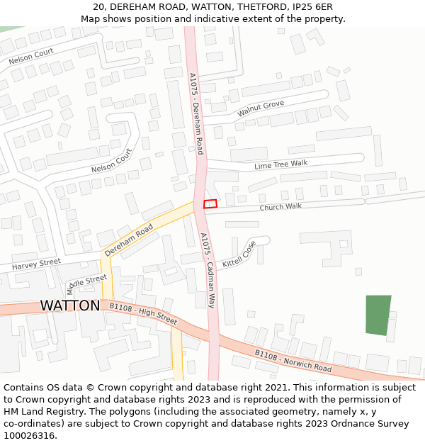 20, DEREHAM ROAD, WATTON, THETFORD, IP25 6ER: Location map and indicative extent of plot