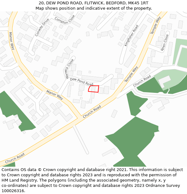 20, DEW POND ROAD, FLITWICK, BEDFORD, MK45 1RT: Location map and indicative extent of plot