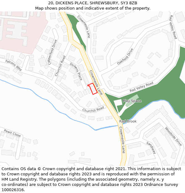 20, DICKENS PLACE, SHREWSBURY, SY3 8ZB: Location map and indicative extent of plot